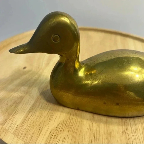Vintage Large Solid Brass Mallard Duck Figurine Paperweight Door Stop 9” X 4” - Picture 6 of 7